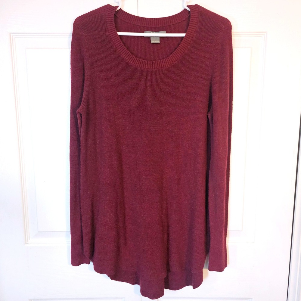 Natural Reflections Burgundy Ribbed Crew Neck Long Sleeve Sweater Large Cozy